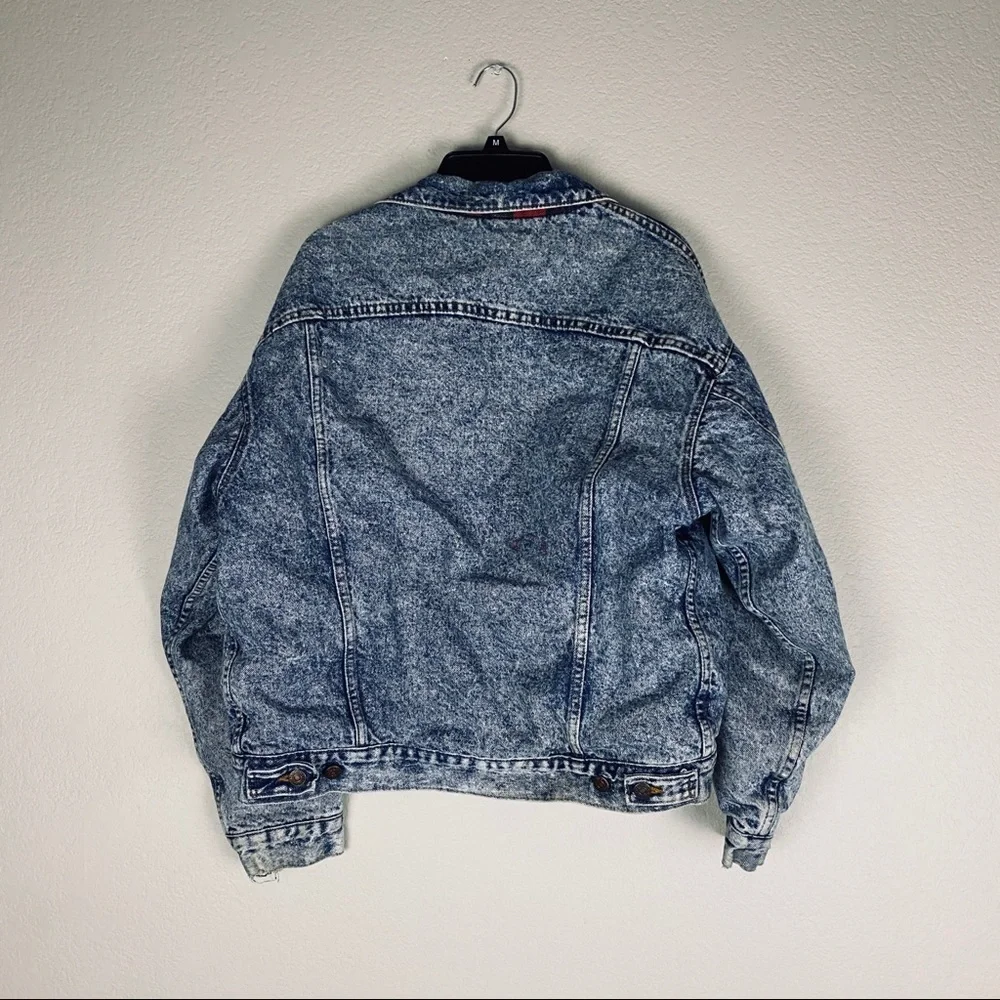 Levis Bleached Denim Jacket Plaid Lined Large VTG